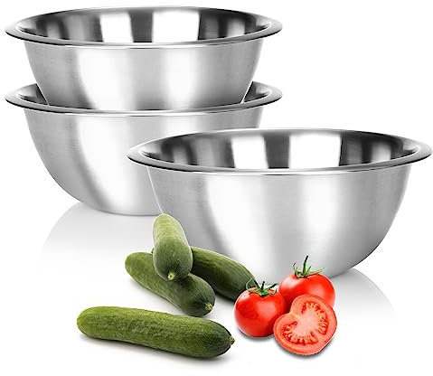 com-four® 3x cuencos de acero inoxidable - recipiente de cocina multifuncional - bol de metal plateado - práctico envase para servir y organizar (3 piezas - Ø 24cm)