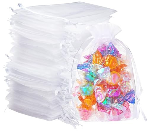 YHMQ DU Organza-Beutel, Geschenkbeutel, Organza-Schmuckbeutel, Schmuck, Geschenk, Süßigkeiten, Hochzeit, 10 x 15 cm, weiß, 100 Stück