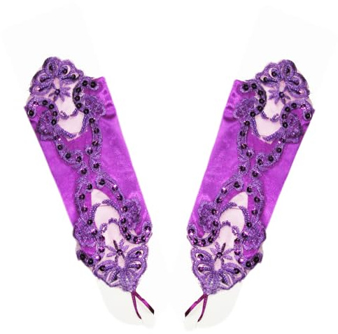 Wambere Spitzenhandschuhe für Frauen,elegante Handschuhe Paillettenröschen Spitzenhandschuh Hakenfinger-Spitze florale Handschuhe zum Binden für Hochzeit Bankett Kostümzubehör Party Abendessen,Lila