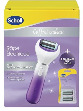 Scholl - Juego de Rallador eléctrico 2 en 1, exfoliante y alisador para eliminar callos y 2 rodillos de repuesto 2 en 1