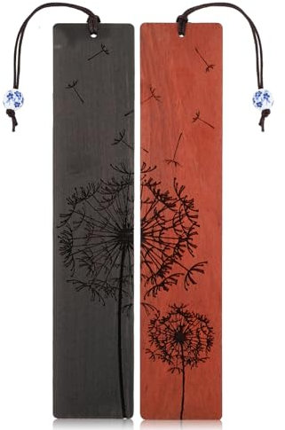 Amaxiu 2 Stück Holz Lesezeichen, Einzigartige Handgefertigte Holz Lesezeichen Im Vintage Stil 2er Pack Set Gravierte Bookmark mit Anhänger Für Männliche Und Weibliche Buchliebhaber (A)