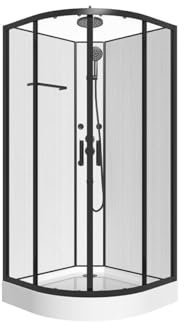 Vente-unique-Cabina de ducha hidromasaje de fibra de bambú - Negro mate - Largo 80 x Ancho 80 x Alt. 225 cm - ZALIFA