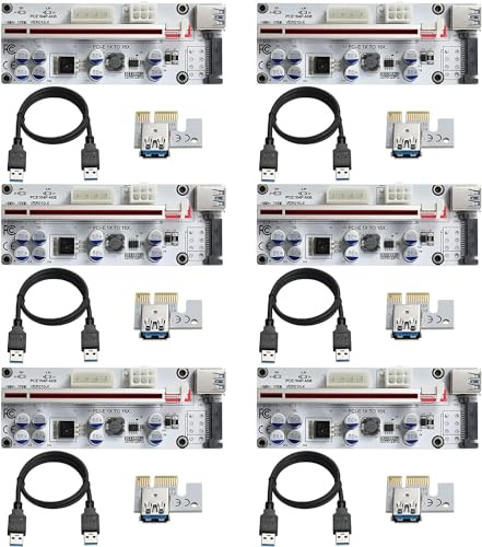 YABOANG PCIE Riser 1 x bis 16 x Grafikerweiterung für Bitcoin GPU Mining Powered Riser-Adapterkarte, 8 Feste Kondensatoren, 3 Power-Optionen (6PIN / SATA / 4 PIN),60 cm USB 3.0-Kabel,6-Pack