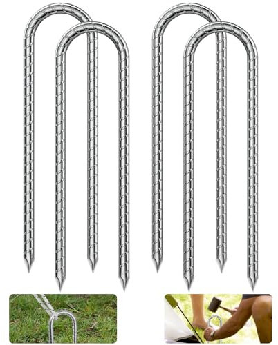 flintronic 4 Stück Zeltheringe Erdanker, 26,5 cm Verzinkter Stahl Bodenanker, Erdanker Trampolin Haken, U Anchor Haken Erdnagel, Erdnagel Zeltnägel, für Zaun, Zelten, Camping, Trampolin
