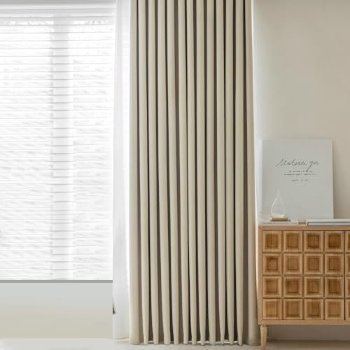 Ayoiow Gardine Schlafzimmer Blickdicht, Thermovorhang Mit Ösen, Chenille Verdunkelungsvorhang 2Er Set, Creme, 96X214CM