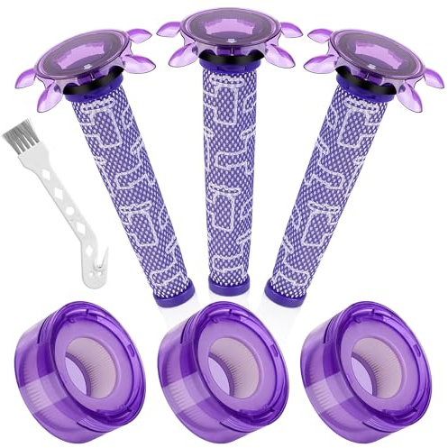 V7 V8 ny version dammsugarfilter ersättningskit för Dyson uppgraderad V8 FOCUS-madrass SV25 SV37, 3 stjärnor förfilter och 3 HEPA-efterfilter ersätter delnummer. 965661-05 & 967478-05