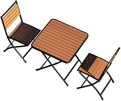 Dreiteiliges klappbares Bistrotisch- und Stuhlset, Balkonmöbel-Tisch- und Stuhlset für den Außenbereich, Kleiner Klapptisch und -Stuhl aus Kunststoff und Holz (schwarz)