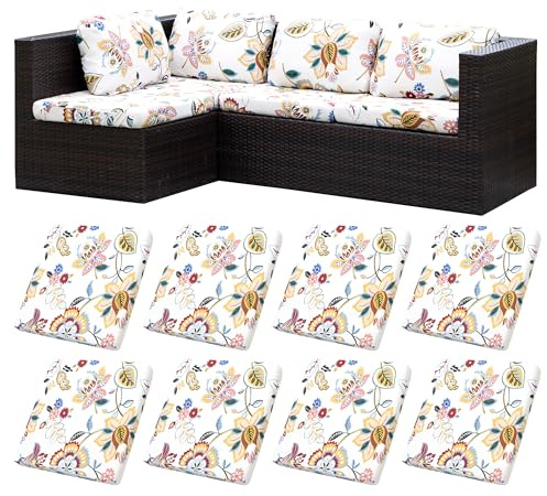 BIETYONE 8Pcs Stretch Patio Cushion Covers,Outdoor Couch Covers Replacement,Outdoor Couch & Sofa Slipcovers,for Patio Furniture Cushion Covers,Washable Reusable Furniture Protector (Vivid, Cover Only)