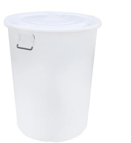 DZYHFCO Bote de basura para exteriores con tapa, 50L/60L/100L/160L/280L/380L Cubo de basura redondo grueso grande multiusos clasificación de plástico comercial para el hogar (blanco con tapa, 100L)