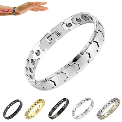 XQILGVF Prostapower Fascia Magnetica in Rame, Bracciale in Titanio per Terapia Magnetica, Fascia Magnetica per prostata in Rame, Bracciale in Rame a Lunghezza Regolabile per Uomo (Silver)