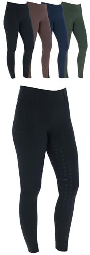 Covalliero - Damen Reitleggings Silikon Vollbesatz | Reithose mit 2 Handytaschen | Herbst & Winter Reiterhose | warm, atmungsaktiv & elastisch | Reitbekleidung in Black | Größe 42/44