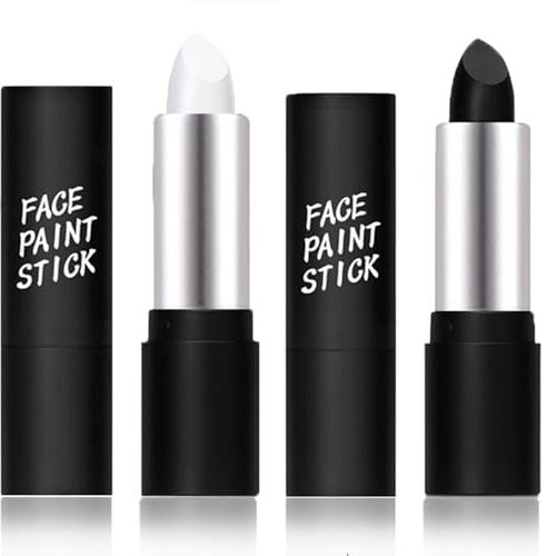 White Black Face Paint Stick,Makeup Halloween Body Paint Stick,Face Paint Black + White Clown Makeup Face Body Paint ,Easy to Color & High Pigment,Special Effects Makeup Kit,black face paint-2pcs