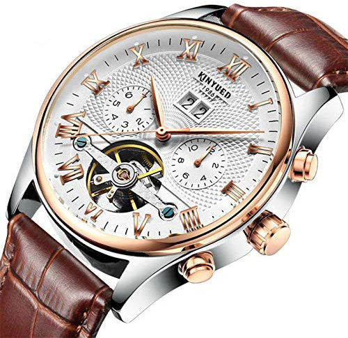 HFWXYSA Herren-Armbanduhr, mechanisch, automatisch, Chronograph, klassisch, Business, automatisch, Analog, Braun