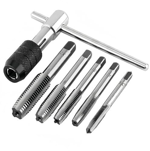 Gewindebohrer Set,5 Stück M3 M4 M5 M6 M8 Hand Gewindeschneider Set,T Griff Windeisen Ratsche,Gewindebohrer Werkzeughalter,Mit Verstellbaren T-Griff Windeisen