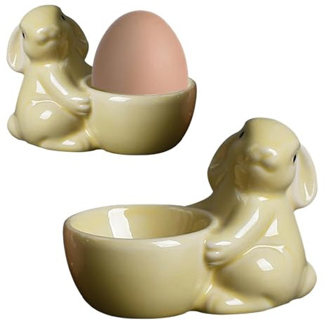 Coquetier pour œufs à la coque, support pour œufs à la coque, support créatif en céramique, coquetier mignon et simple avec statue de lapin pour le petit-déjeuner de Pâques ou le dîner