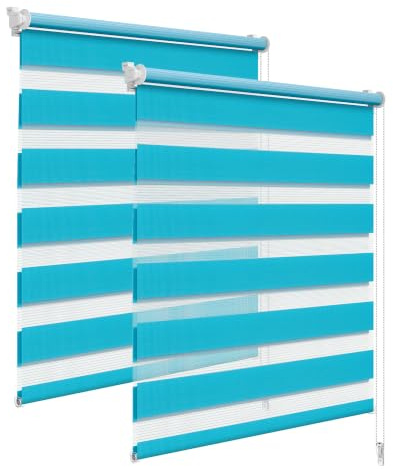 WOLTU Doppelrollo Klemmfix 2er Set, Rollos für Fenster ohne Bohren | Lichtdurchlässig & Verdunkelnd, Duo Klemmrollo für Fenster und Tür, 90x150 cm [Stoffbreite: 87 cm], Türkis
