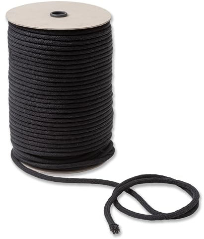 IPEA Corda di Cotone Macrame Nero – 6 mm x 100 Metri – Rotolo Super Lungo – Made in Italy – Filo da Cucito per Lavorazioni Artigianali, Decorazioni, Arazzi e Tende – Cordoncino – 0,6 cm