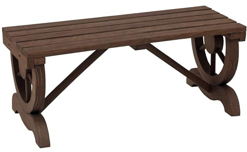 Outsunny Banc de Jardin Banc en Bois avec siège à Lattes, Roue décorative, Banquette de Jardin 2 Places Structure renforcée Stable, pour extérieur Patio terrasse Balcon arrière-Cour, Marron