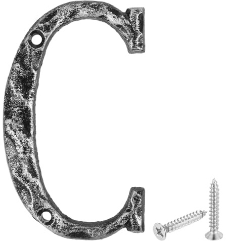 QUARKZMAN Hausnummer Alphabet C, 140 * 7mm Hausnummernschild aus Gusseisen Straßennummer Türnummer für Bürotüren, Briefkästen, Garagen - Schwarzsilber