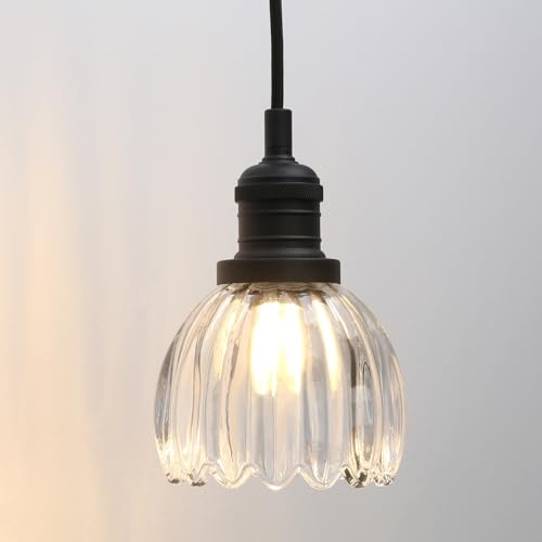 Pathson Suspension Luminaire Industrielle, Abat-jour en Verre Éclairage Intérieur E27 Lampe Suspendue Plafonnier pour Cuisine L'île Chambre Salon Entree (Noir, 4.53 Tulipe)