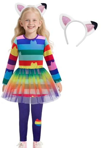 LZH Costume arcobaleno per bambine, vestito tutù per il compleanno con fascia e pantaloni, set per la festa di Halloween 3-8Y