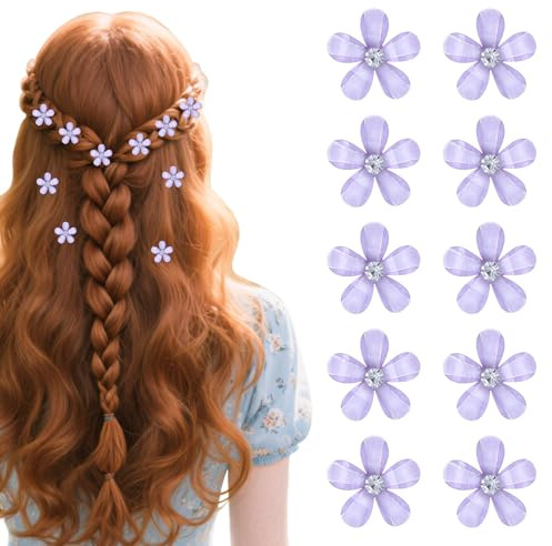 10 fermagli per capelli a forma di fiore viola,eleganti piccoli accessori per capelli per la prima comunione delle bambine,mini fermagli per capelli con strass,adatti a matrimoni,capelli lisci