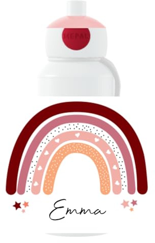 Mepal Personalisierte Trinkflasche mit Namen - Wasserflasche für Kinder Pop-up Campus - Regenbogen - Auslaufsichere Flasche für Schule - BPA-frei & Spülmaschinenfest - 400 ml - Rosa