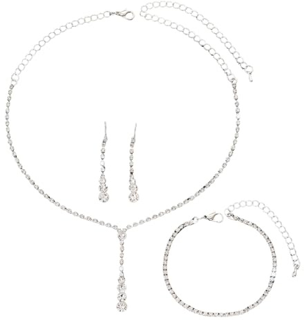 XFSRG Conjunto de Joyas de Mujer 3 Piezas con Collar Pulsera y Pendientes con Strass y Circonita Cúbica Ideal para Bodas Noches y Looks Elegantes (Plata)