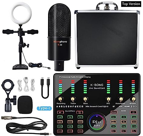 Sound Card Kit, Professional Audio V8 Sound Card Set Mic Studio Condenser Microphone For Podcast Recording Live Streaming(Top Version)