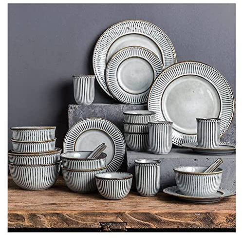 Set di Stoviglie in Ceramica Vintage, 38 Pezzi, Stoviglie Anti-scheggiatura Cotte Ad Alta Temperatura, Stoviglie per Banchetti Familiari, Design Elegante con Smalto Reattivo Fatto A Mano
