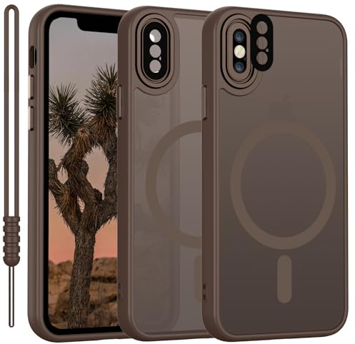 YUANDMI für iPhone X/XS Hülle kompatibel mit MagSafe, Handyhülle für iPhone XS Magnetisch Matte Touch, rutschfest Kratzfest Schutz Stoßfest Hülle Dunkel Braun