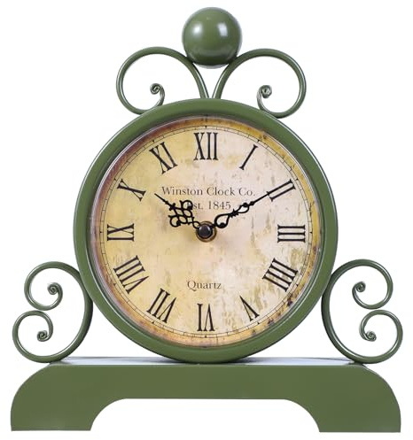 Moiubik Retro Tischuhr Klassische Vintage Roman Stil Schreibtischuhr Silent | Ohne Ticken für Wohnzimmer Schlafzimmer Schreibtisch Regal Nachttisch Kaminsims(Grün)