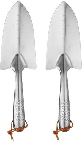 QUARKZMAN 2pcs Pelle De Jardin À Main 11.4 x 3.3 Acier Inoxydable Marques De Profondeur Transplantoir avec Manche Outils De Jardin pour Jardinage Désherbage Plantation