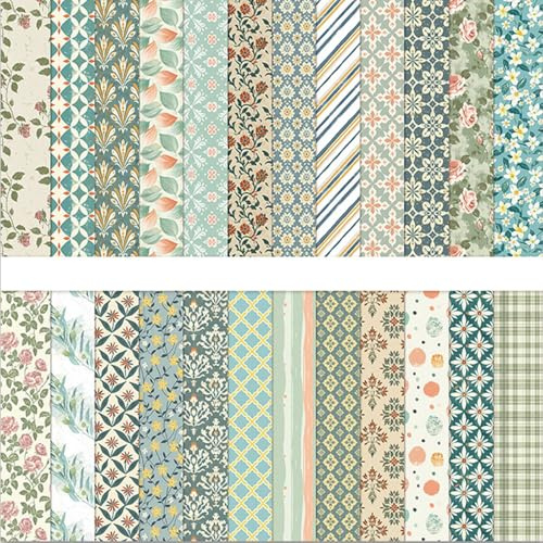 MerwDeeyt Scrapbook Papier Blumen Muster Doppelseitiges Blau Bastelpapier | 30,5x30,5 cm/12x12 in, Frühling Motivpapier, 24 Blatt, Buntes Dekorpapier, für Journal Scrapbooking Fotoalbum Dekoration