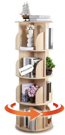 Allyson® Drehbares Bücherregal Kinder 360 Grad 4 Etagen, Kinder Bücherregal Multifunktionales CD Regal für Wohnzimmer & Büro, Bücherschrank Rundes Ordnerregal für Kinderzimmer & Schlafzimmer