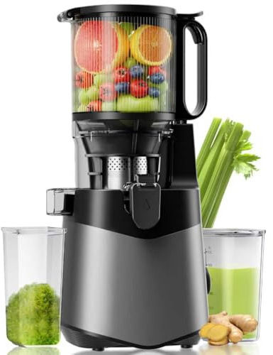 Canoly Centrifugeuse 400 W Slow Juicer, presse-agrumes avec grand toboggan d'alimentation de 140 mm pour légumes et fruits entiers, volume de remplissage de 2 l, presse-jus élevé, facile à nettoyer