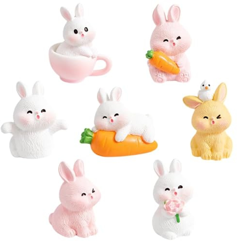ThrenodyToy Coniglietto Figurine Ornamenti,Pasqua Bunny Figurine,per Arredamento Interno ed Esterno Paesaggi Torte,Soprammobili Moderni Salotto, Statuette Decorative Casa,7pcs