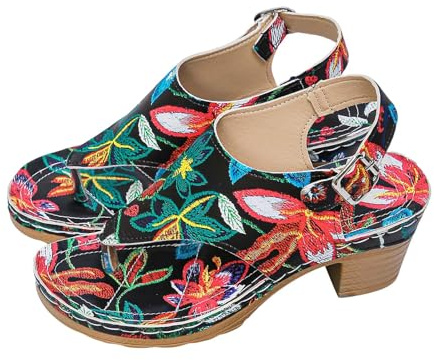 Generico Scarpe Donna Tacco Sandali Estive con Tacco Largo Pantofole da Donna con Punta Divisa E In Pendenza da Spiaggia Pantofole Casual Vuote Scarpe Sandali Gioiello (Black,42)
