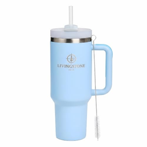 Livingstone1855 Vaso térmico 1.2L, Mantiene 24h Frío / 12h Calor, Termo Acero Inoxidable 304 con Asa y Pajita, Taza térmica grande Reutilizable, Sin BPA, Ideal Gimnasio, Oficina y Viaje