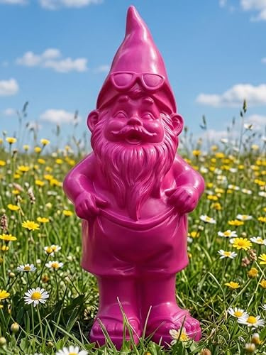 Pommerntraum ®| Gartenfigur Pinker Gartenzwerg Zwerg Campingdeko Troll Gnom | Dekorationsfigur Sammlerfigur Wichtel Badehose Sonnenbrille Badelatschen Pop-Art-Deko Einweihungsgeschenk Gartenschmuck BRUNO