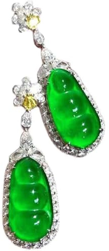 S925 Silver med Natural Jade Ice Green Lucky Bean Ear Studs Örhängen för Kvinnor Yoga Äkta