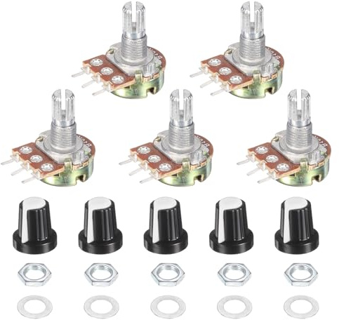QUARKZMAN WH148.10K Ohm Potentiometer Kit Linearer Verstellbarer Drehpotentiometer Mit Drehknöpfen Und Unterlegscheiben Für Audiogeräte Weiß 5 Set