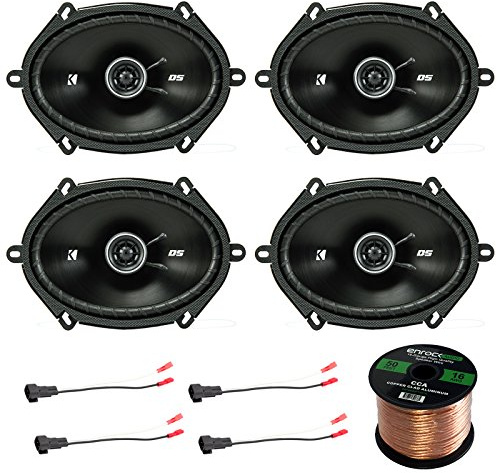 4x Kicker D-Series 6x8 200 Watt 2-Way 4-Ohm Car Coaxial Speakers, 4X Enrock 16 Gauge Speaker Harness Adapter W/ Red Bullet for Select Ford Vehicles 1998-UP, Enrock Audio 16-Gauge 50 Foot Speaker Wire