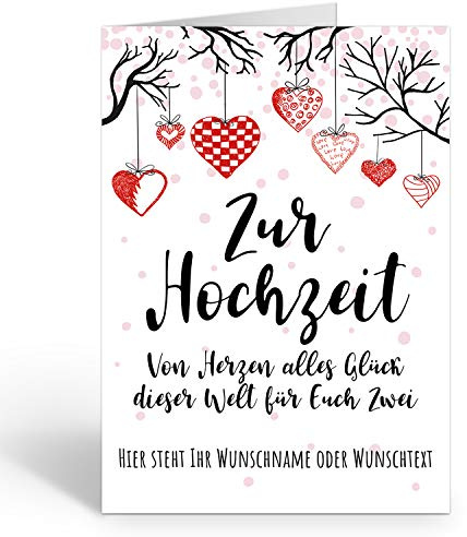 Große Glückwunschkarte zur Hochzeit XXL (A4) PERSONALISIERT - Herzen modern Vintage - mit Umschlag/Edle Design Klappkarte/Hochzeitskarte/Glückwunsch/Extra groß für viele Unterschriften/