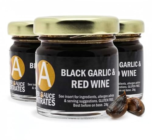Black Garlic & Red Wine Cooking Sauce (3 Jars x 28g) | Rich Balsamic-Style Black Garlic Concentrate | Just Add Cream or Crème Fraîche | Spices, Seasoning | Marinade, Rub or Stir-Fry, Gluten-Free
