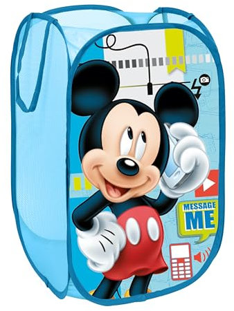 SUPERDIVER - Mickey Mouse Collapsible Storage Basket - Official Disney License - Ideal for Toys & Clothes - 14x14x23 inches - Easy to Use & Foldable - Perfect for Kids.