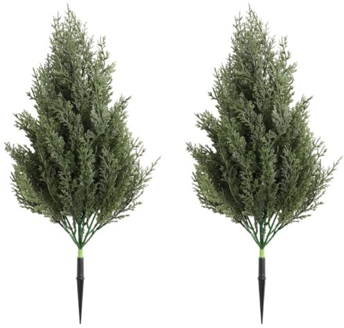 Baokuan 2 Pack Artificial Trees with Ground Spike, Realistic Fake Plants Tree Artificial Plants Indoor Outdoor Plants Evergreen Bushes Shrubs for Porch Garden Office