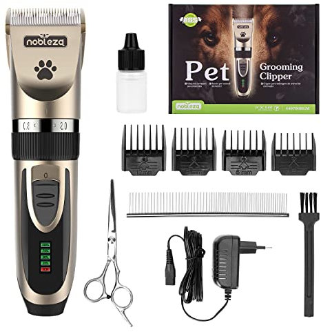 Nobleza Hundeschermaschine, Tierhaarschneider Profi Hund, Haarschneidemaschine Set, Leise Haustier Schermaschine Hund Katze, Schnurlosen Elektrische Tirhaarschneidemaschine, Wiederaufladbare
