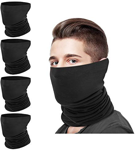 MoKo Multifunktionstuch, 4 Stück Gesichtsmaske Stirnbänder Elastisch Nahtlos Sturmmaske Kopfband Schlauchschal Bandana Maske Halstuch, für Sport Radfahren Motorrad Laufen Hofarbeit UV-Schutz - Schwarz