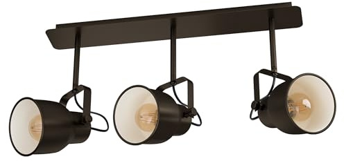 EGLO Deckenlampe Mitchley, 3 flammige Deckenleuchte Vintage, Industrial | Retro, Deckenstrahler aus Stahl, Wohnzimmerlampe in Dunkel-Bronze, Creme, Küchenlampe, Spots mit E27 Fassung, L 57,5 cm